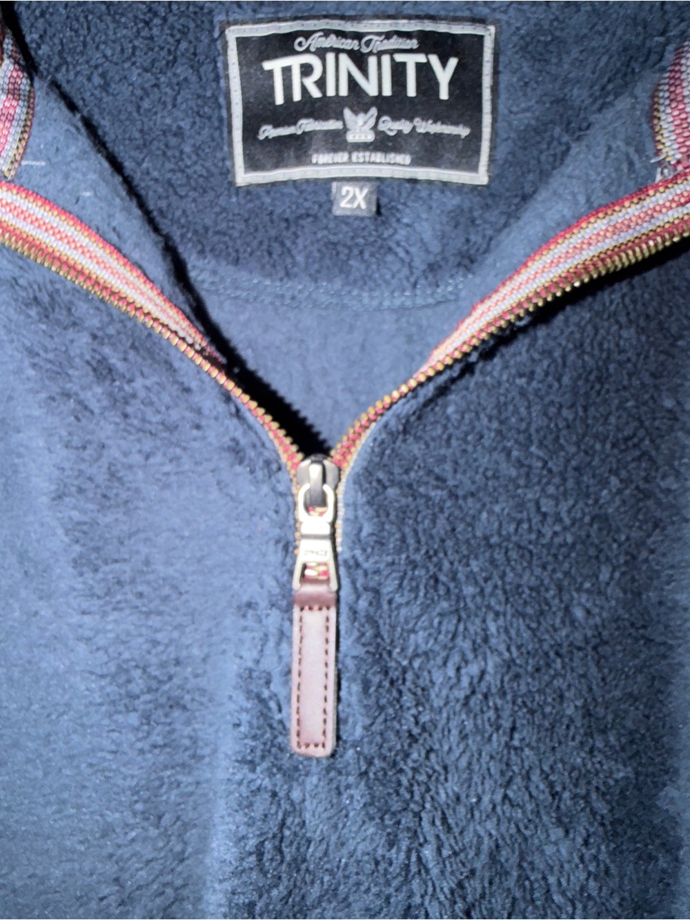 Trinity Navy Blue Half-Zip Sherpa Pullover with Multicolor Trim